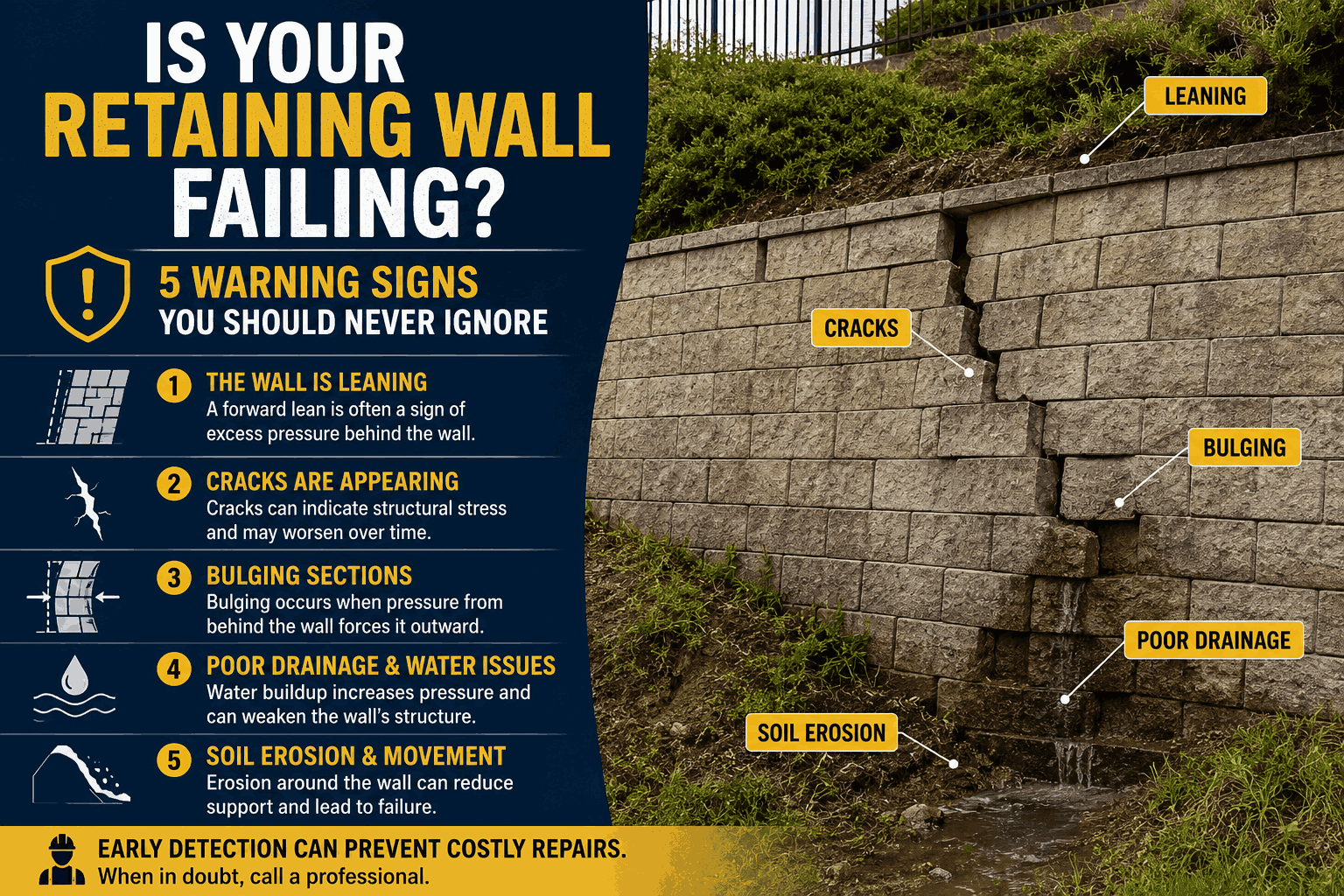 Is Your Retaining Wall Failing? 5 Warning Signs to Watch